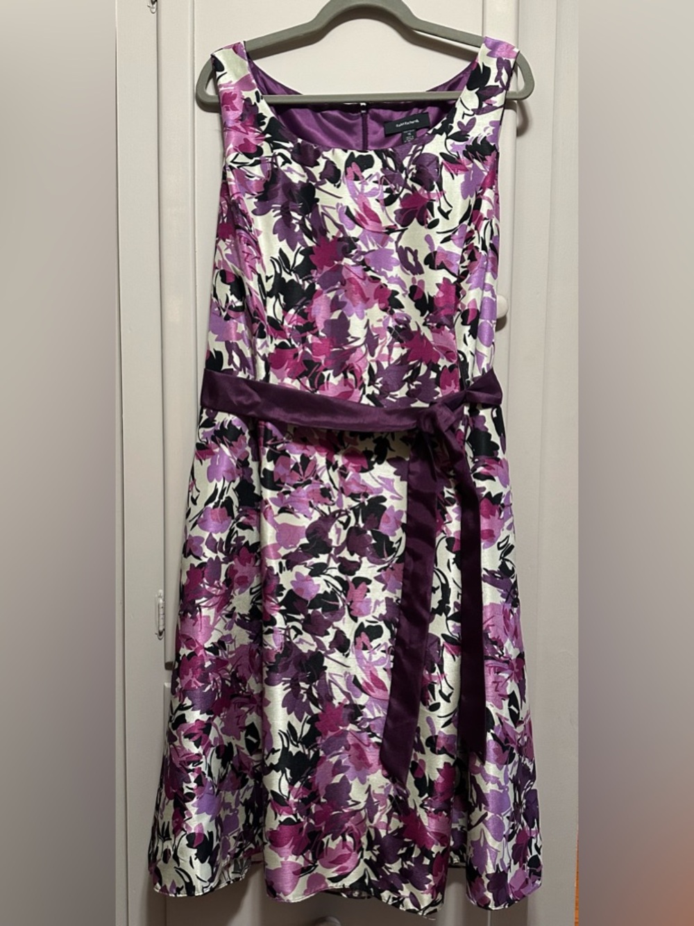 R&M Richards Cream Floral Dress with Purple Accents